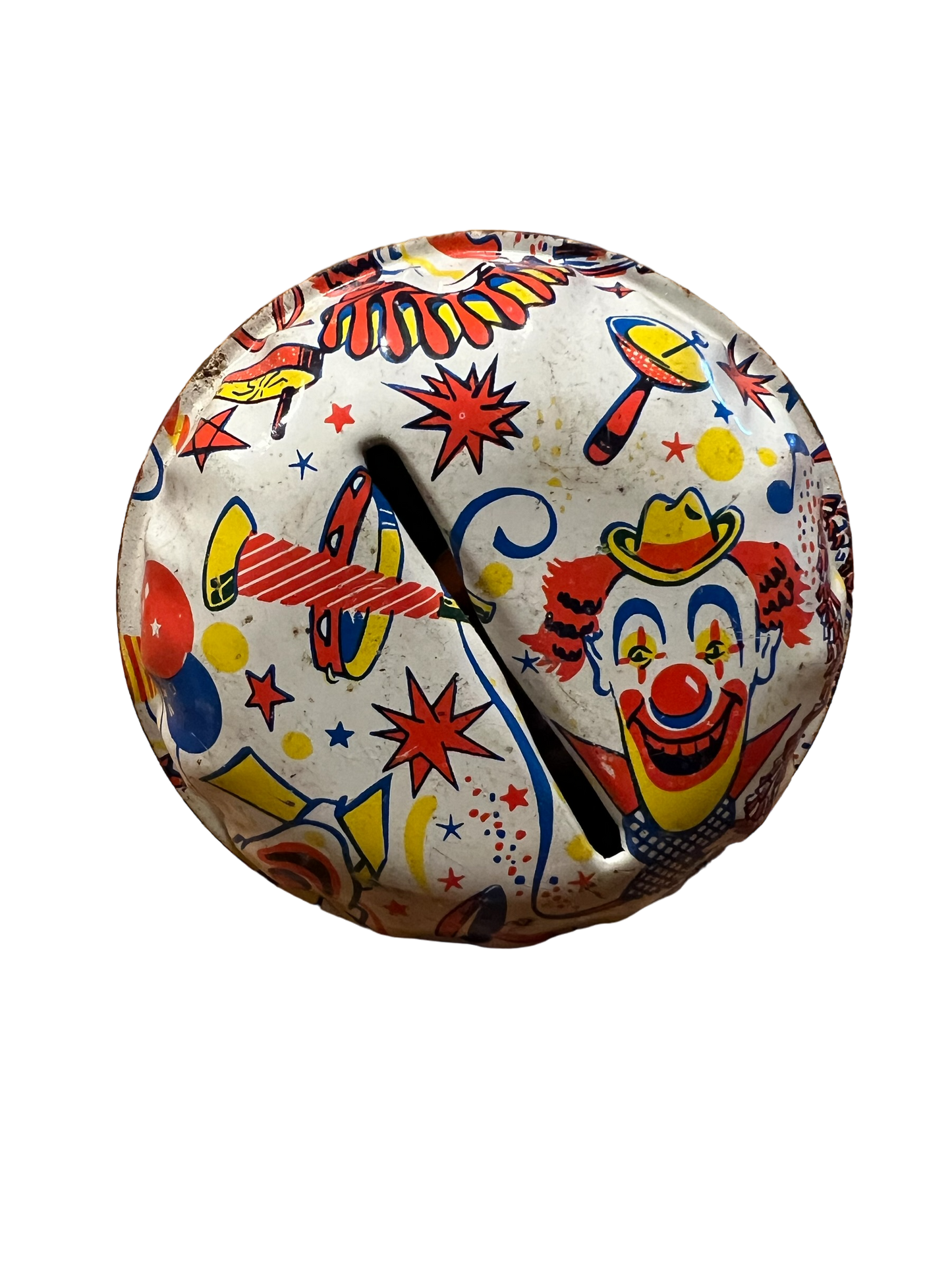 Vintage Tin Lith Clown Carnival Shaker Noise Maker