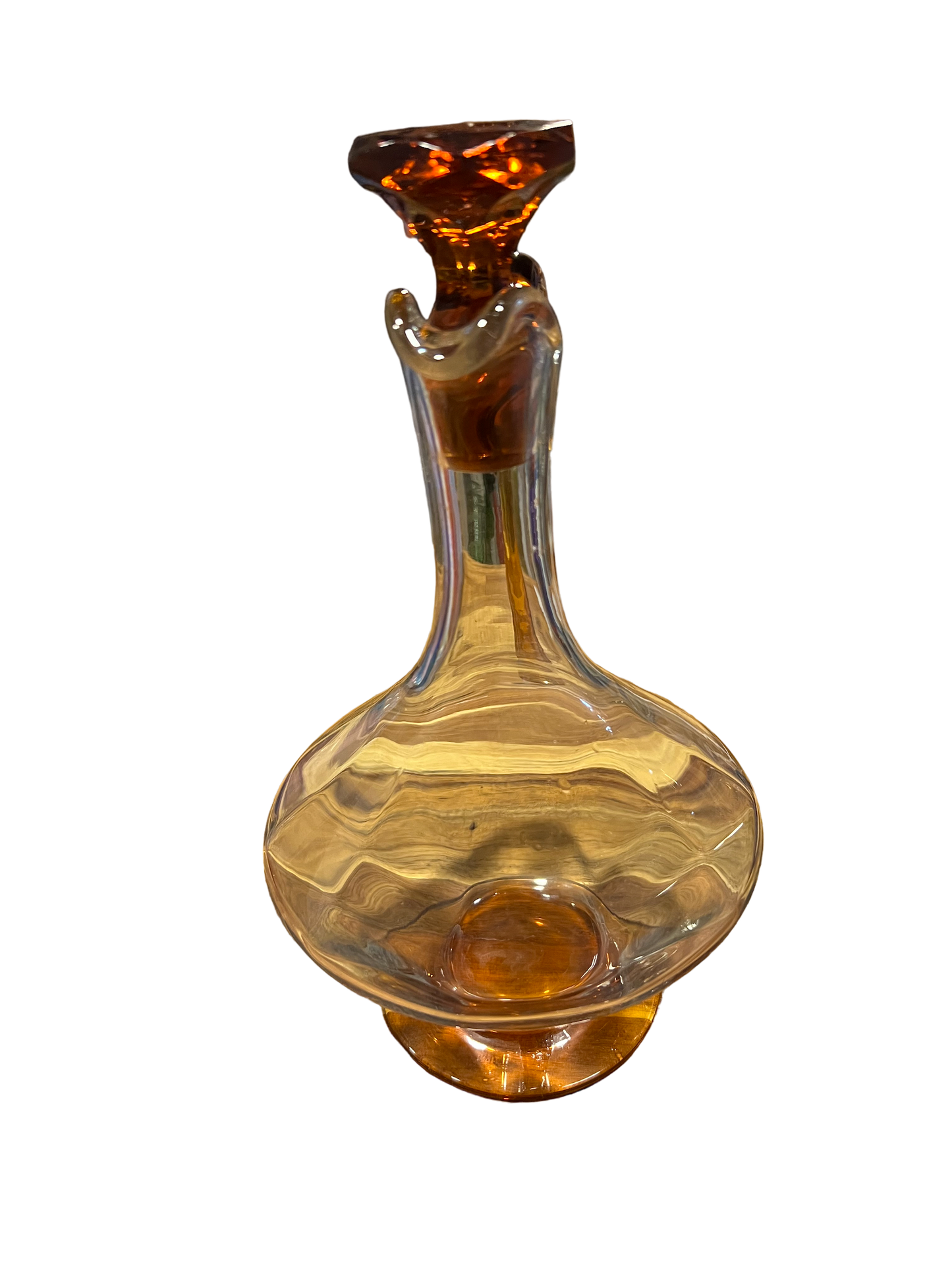Amber and Clear glass Decanter with matching amber stopper