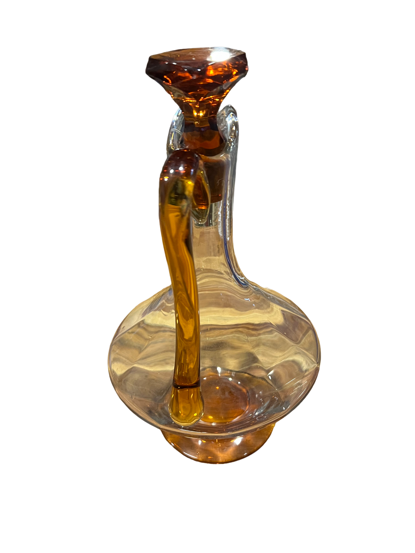 Amber and Clear glass Decanter with matching amber stopper