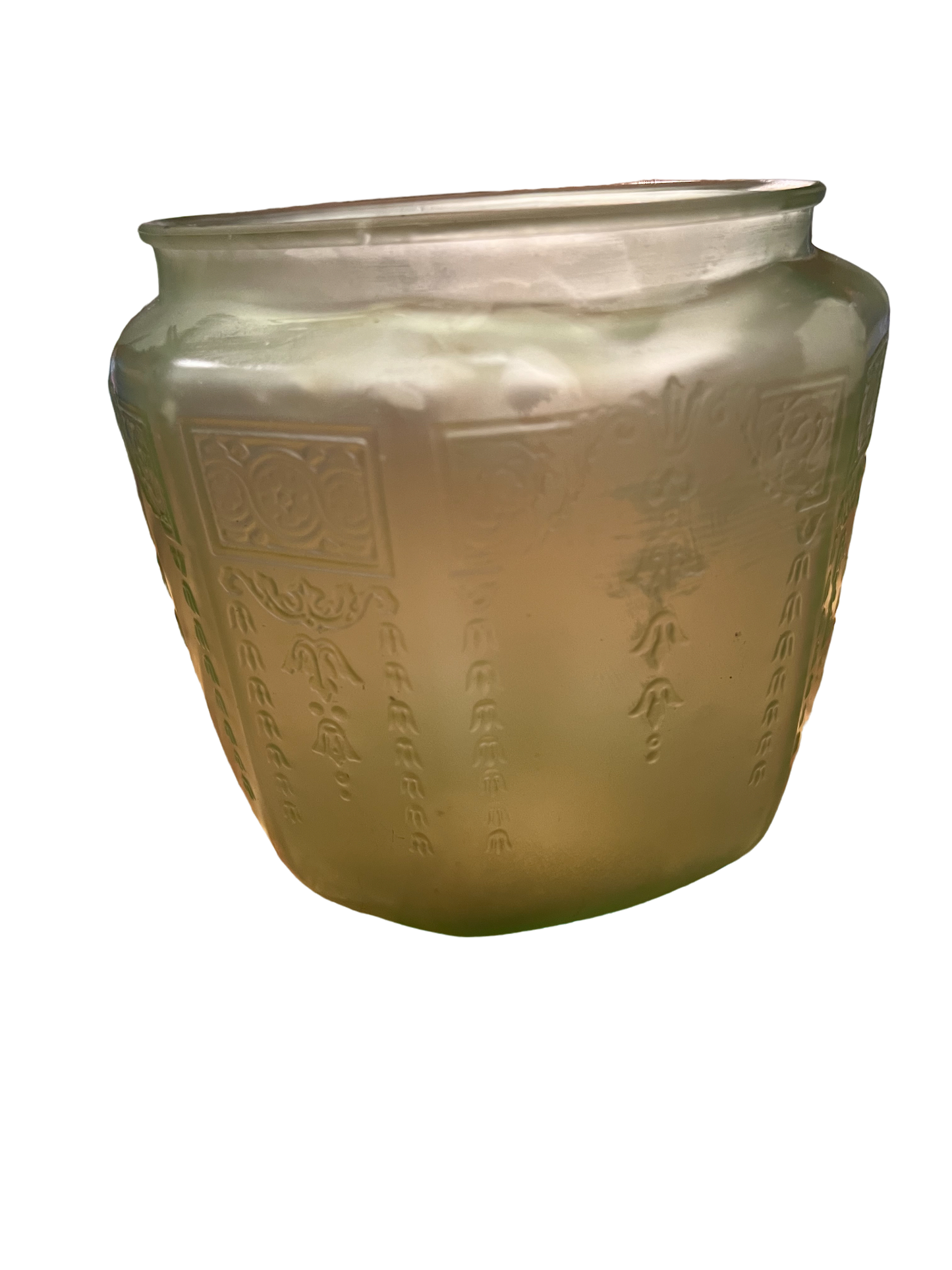Uranium Glass Biscuit Jar Missing Cover GREAT GLOW!
