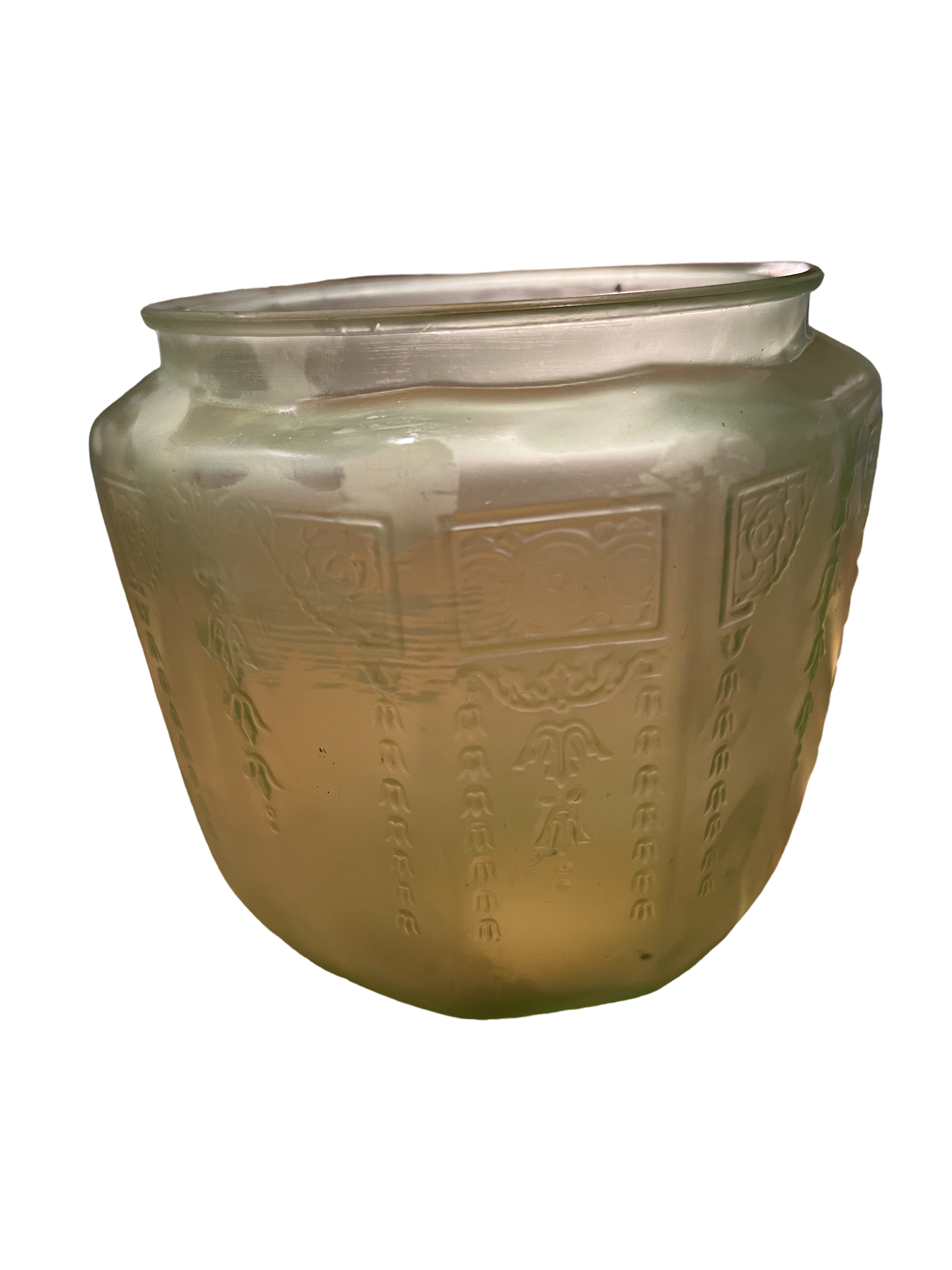 Uranium Glass Biscuit Jar Missing Cover GREAT GLOW!