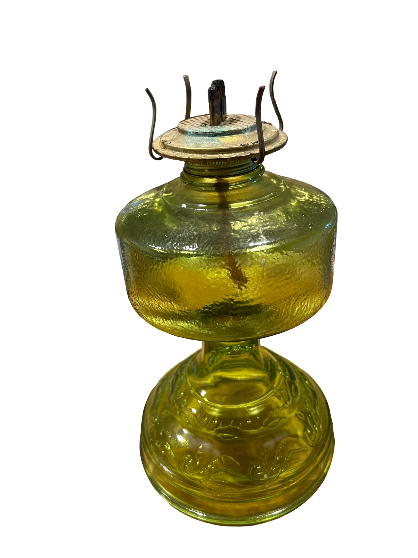 Antique Green Uranium Glass Oil Lamp