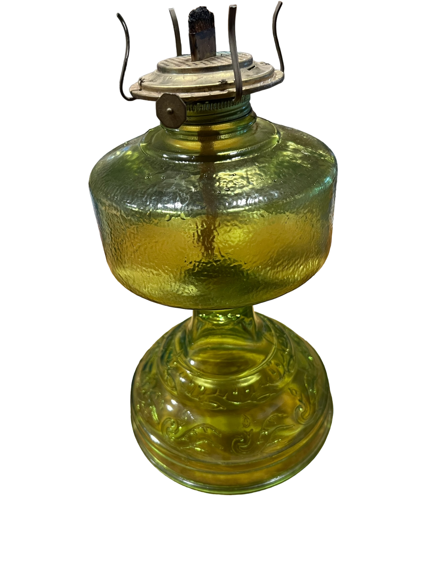 Antique Green Uranium Glass Oil Lamp