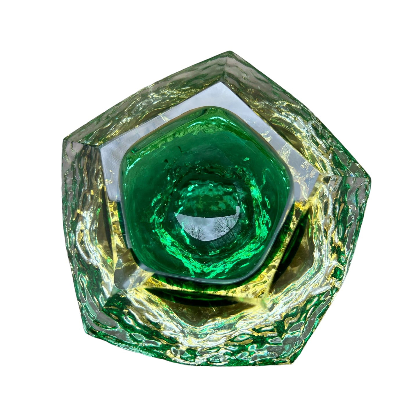 Mandruzzato Murano green Faceted Ice Sommerso Pentagonal Ashtray/Bowl Glass
