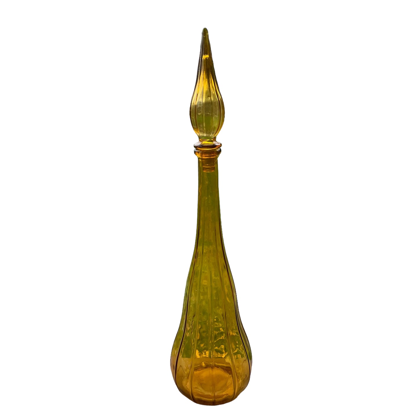 Amber Glass Empoli Genie Bottle Vintage Decanter 22” c.1960s-1970s w/stopper