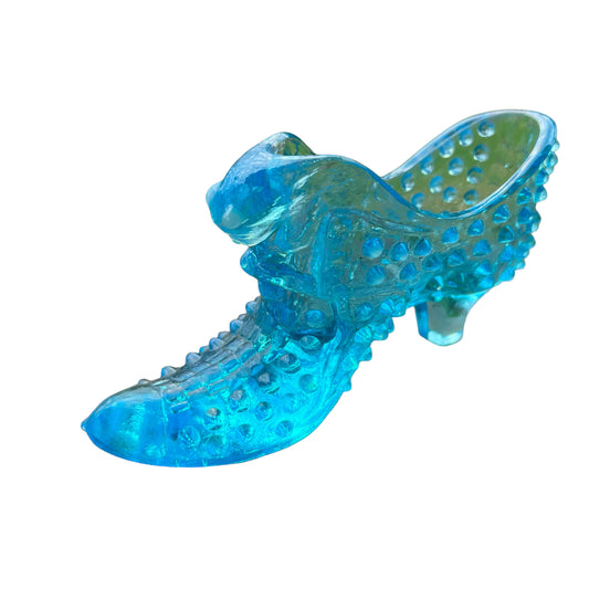 Vintage Fenton light Blue Hobnail Glass Cat Head Shoe Slipper