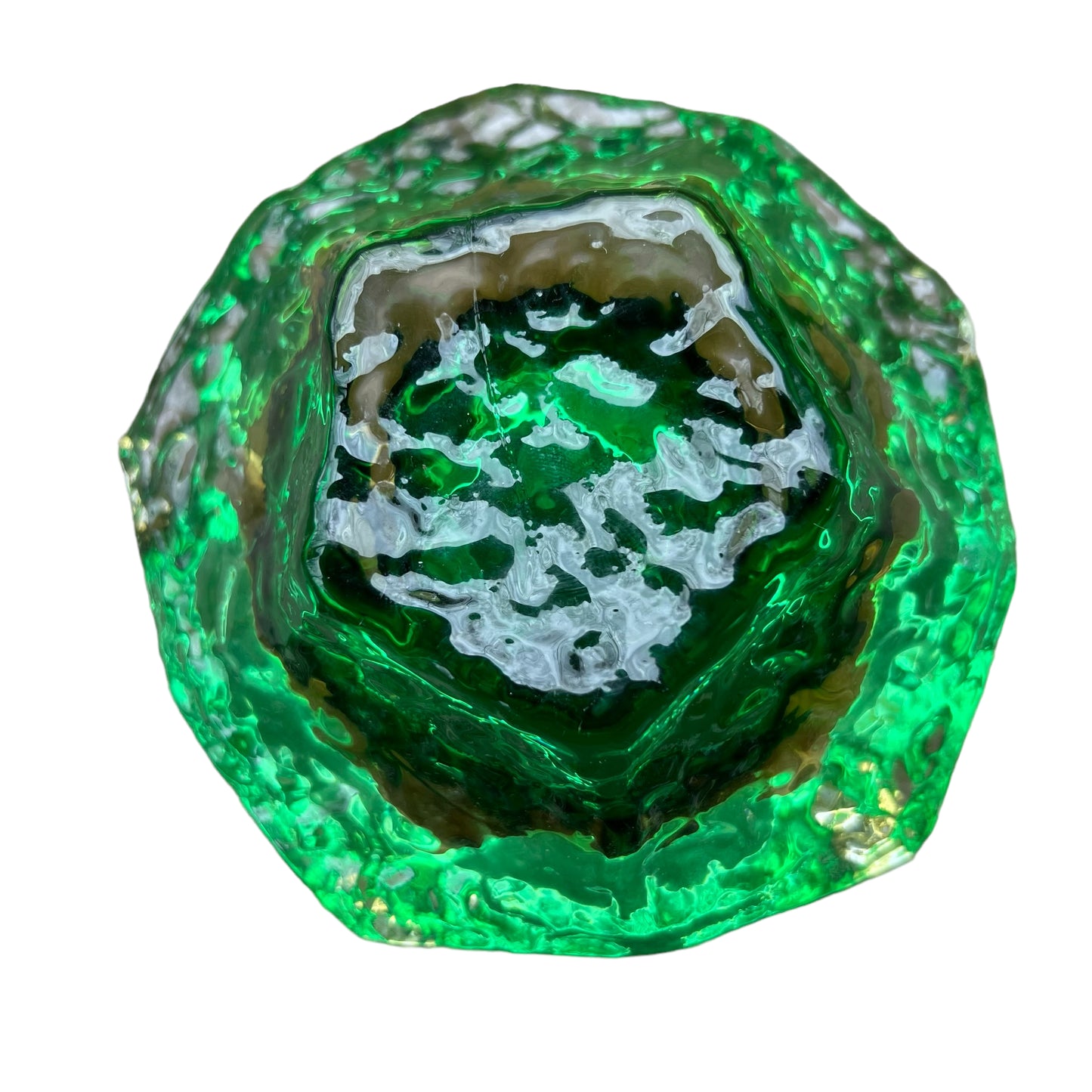 Mandruzzato Murano green Faceted Ice Sommerso Pentagonal Ashtray/Bowl Glass