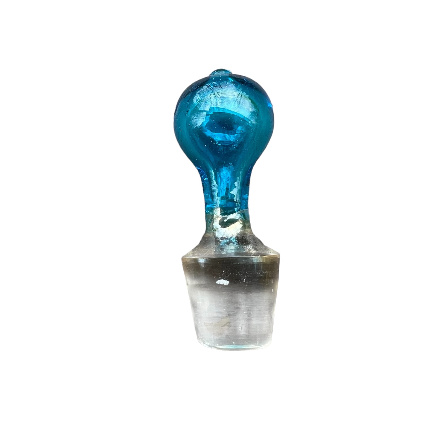Victorian Moser Bohemian Amber & Blue Pinched Blown Glass Cruet w/ Stopper