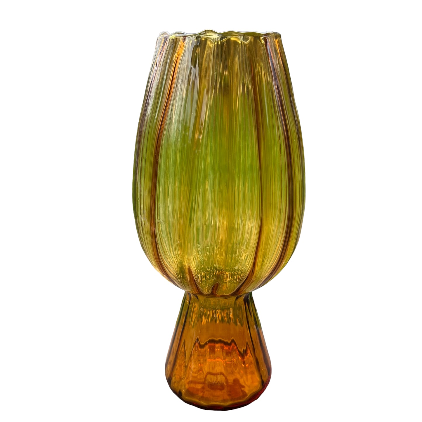 Vintage mid century modern Empoli amber ribbed art glass vase 10.5”