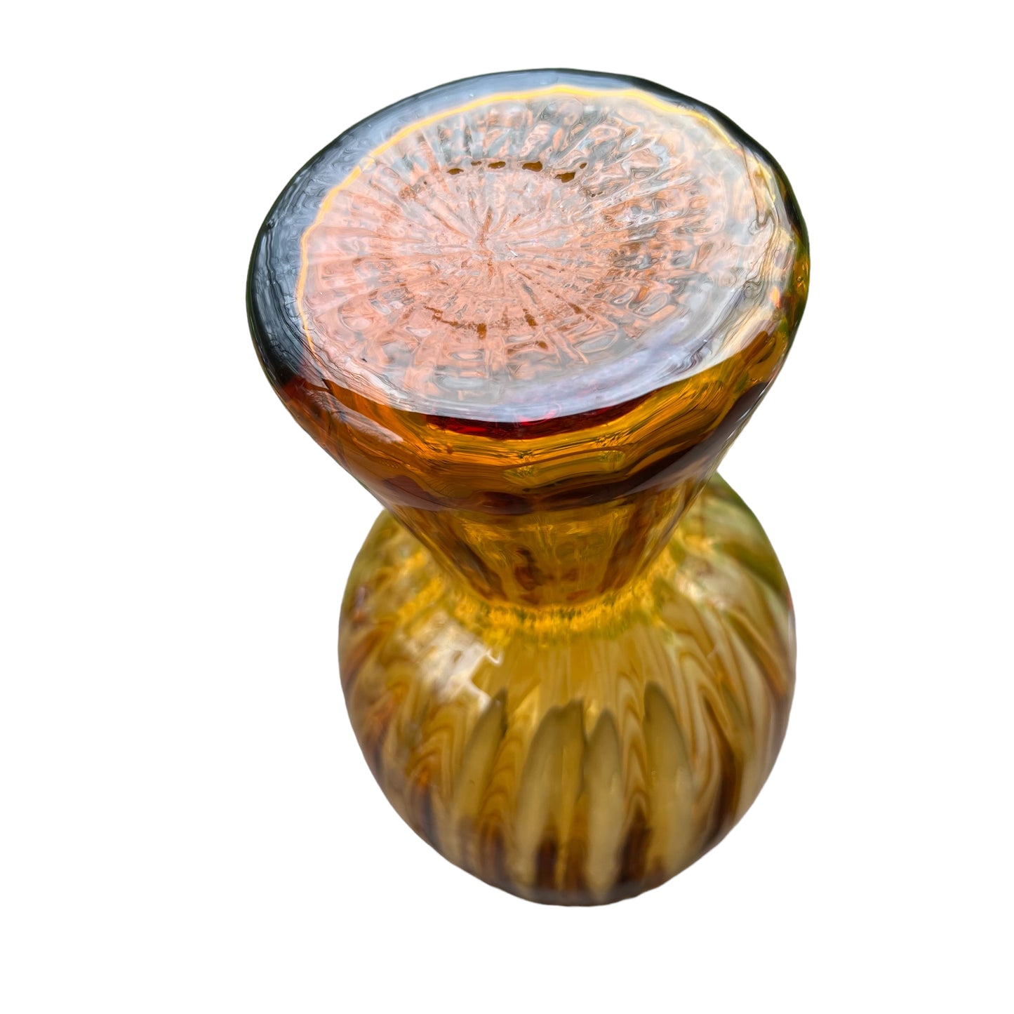 Vintage mid century modern Empoli amber ribbed art glass vase 10.5”